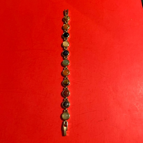 Ladies Gold Tone Multi Colored Gemstone Bracelet 7.5 Inches Unbranded - Picture 11 of 16